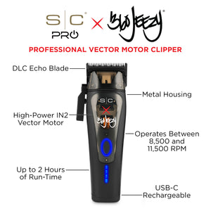 Style Craft and 360 Jeezy I N 2 Vector Hair Clipper infographic, labeling each component of the machine.