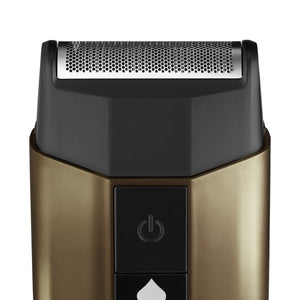 Close-up of a Ace Single Foil Shaver head with a silver cutting mesh and power button on a white background.