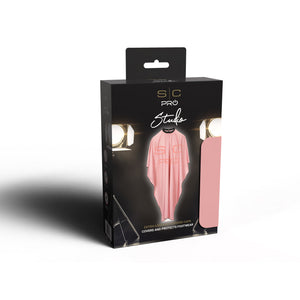 A boxed foot covering product shown on a clean white background. The retail package is black with a hanging tab and a front window displaying a pink foot covering and a pink rectangular accessory.