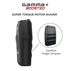 Gamma+ Boosted Professional Foil Shaver branding and 'Super Torque Motor Shaver' text on a white background.