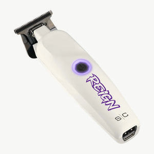 Reign trimmer with EON Digital Brushless Motor viewed from to angle with bottom view of USB-C port