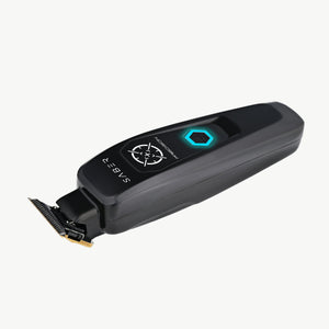 Saber precision black trimmer with brand logo on a white background flat side angle
