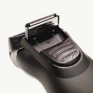 Ace Waterproof Triple Foil Shaver Close-up of a black electric shaver on a white background