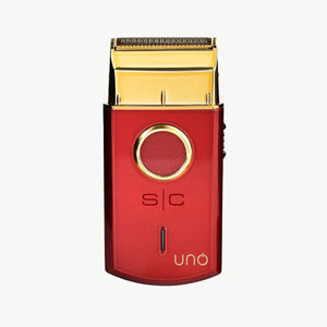 Red Uno Professional Single Foil Shaver with Turbocharged Motor viewed from front