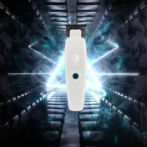 White Trimmer with Digital Brushless Motor on a creative graphic backdrop