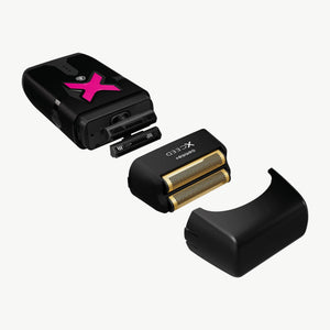 Xceed Foil Shaver head with black housing and gold foil on a white background