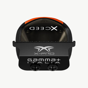 A black Xceed X-Pro Gamma+ Italia mechanical switch with an orange accent strip on top, shown against a plain white background.