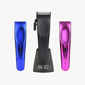 Ergo Clipper with Microchipped Magnetic Motor in charging base with additional pink & blue lids.