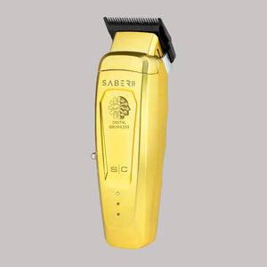 Gold metal Saber 2 digital brushless clipper from diagonal angle.