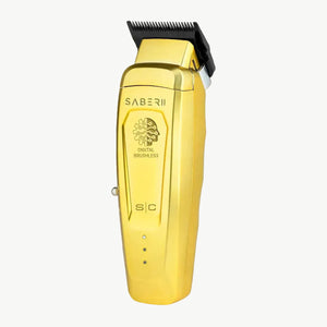 Gold metal Saber 2 digital brushless clipper from diagonal angle.