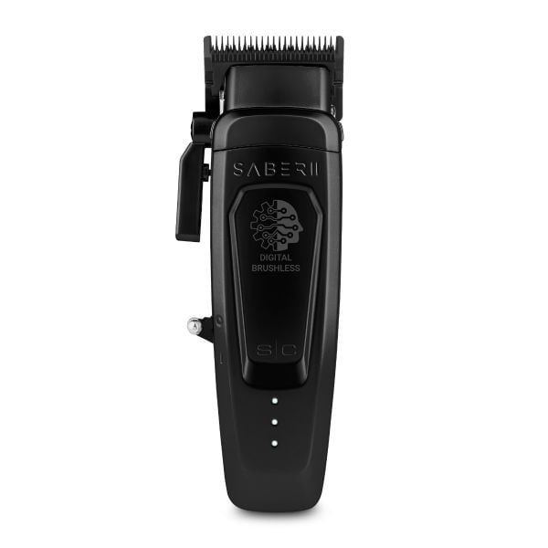 Black metal Saber 2 digital brushless clipper; viewed from front