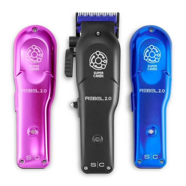 Rebel 2.0 Clipper with black lid. Pink and blue lids featured on each side.