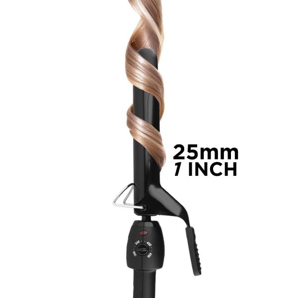 Stay-Temp Black Gold Professional Curling Iron 1 inch curling a lock of hair