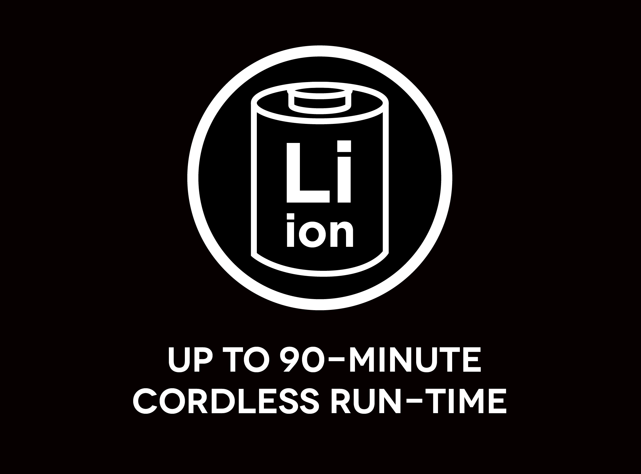 icon for 2.5 hours cordless run-time with lithium ion battery