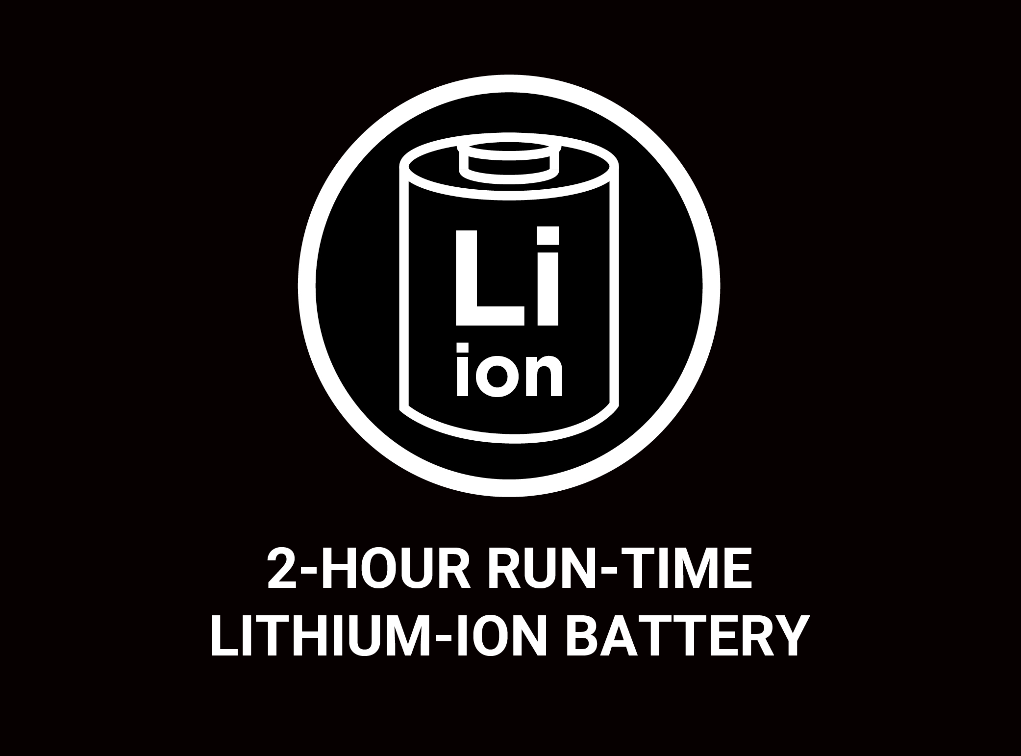 icon for 2.5 hours cordless run-time with lithium ion battery