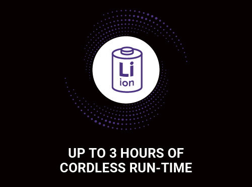 icon for 2.5 hours cordless run-time with lithium ion battery