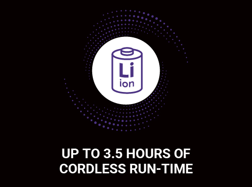 icon for 2.5 hours cordless run-time with lithium ion battery