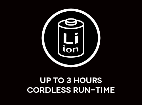 icon for 2.5 hours cordless run-time with lithium ion battery