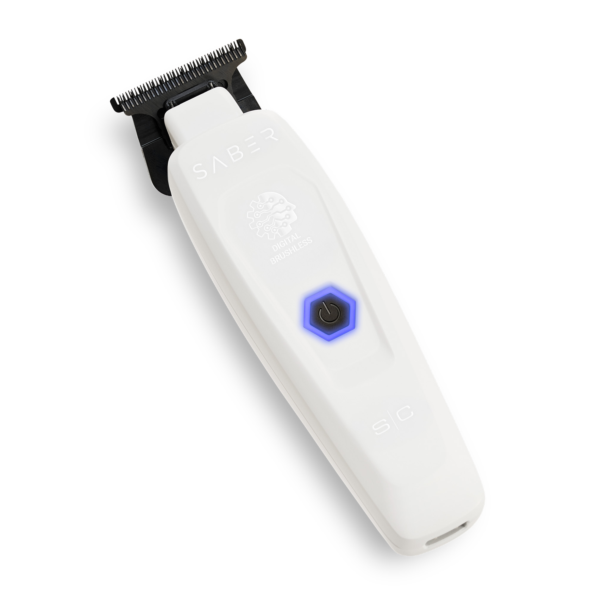 Image of the trimmer in black and gold in charging stands