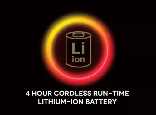 4 hour cordless run time lithium ion batter icon